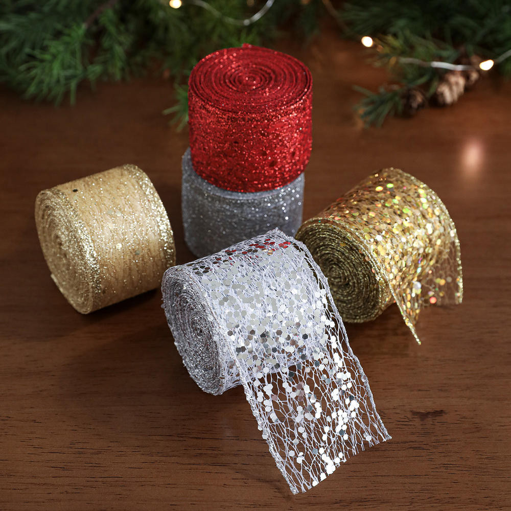 2M ตาข่ายแบบมีสายฮาโลวีนริบบิ้นเลื่อมเลื่อม Glitter Web สําหรับต้นคริสต์มาสห่อของขวัญงานฝีมือ Topper