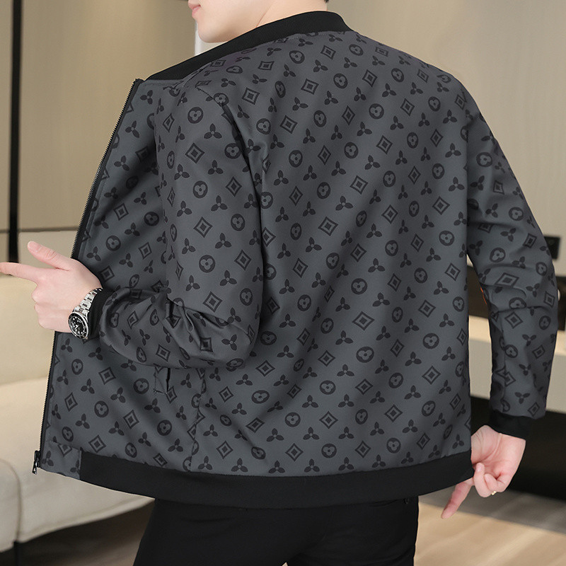 เสื้อแจ็คเก็ตผู้ชายฤดูใบไม้ผลิฤดูใบไม้ร่วงใหม่พิมพ์สลิมฟิตอินเทรนด์แจ็คเก็ตเบสบอลลําลอง