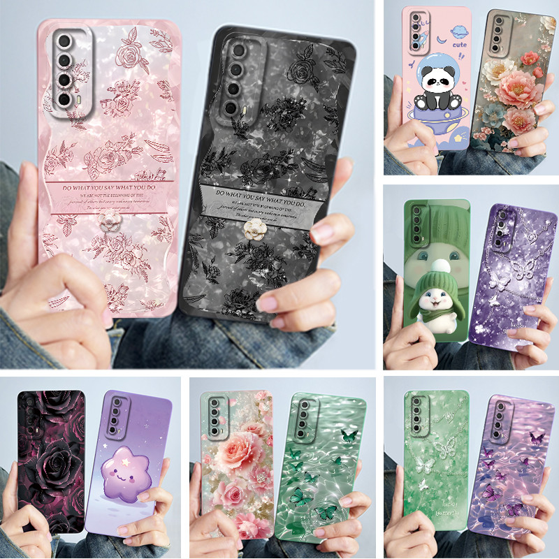 สําหรับ Huawei Y7A P สมาร์ท 2021 PPA-LX1 PPA-LX2 PPA-LX3 เคสโทรศัพท์แฟชั่นความเรียบง่ายดอกไม้ซิลิโคน