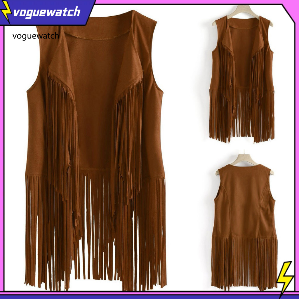 VOG แจ็คเก็ต Fringe สำหรับผู้หญิง พร้อมหมวกคาวบอย ดีไซน์สุดเท่มากำมะลอสไตล์คอนเสิร์ตและคอสเพลย์