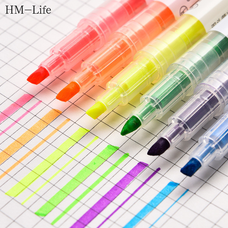ปากกาเน้นข้อความ ปากกาเน้นข้อความสี ปากกาเน้นข้อความ (แพ็ค 6 แท่ง) มี 2 หัว (ส่งจากไทย) BS01