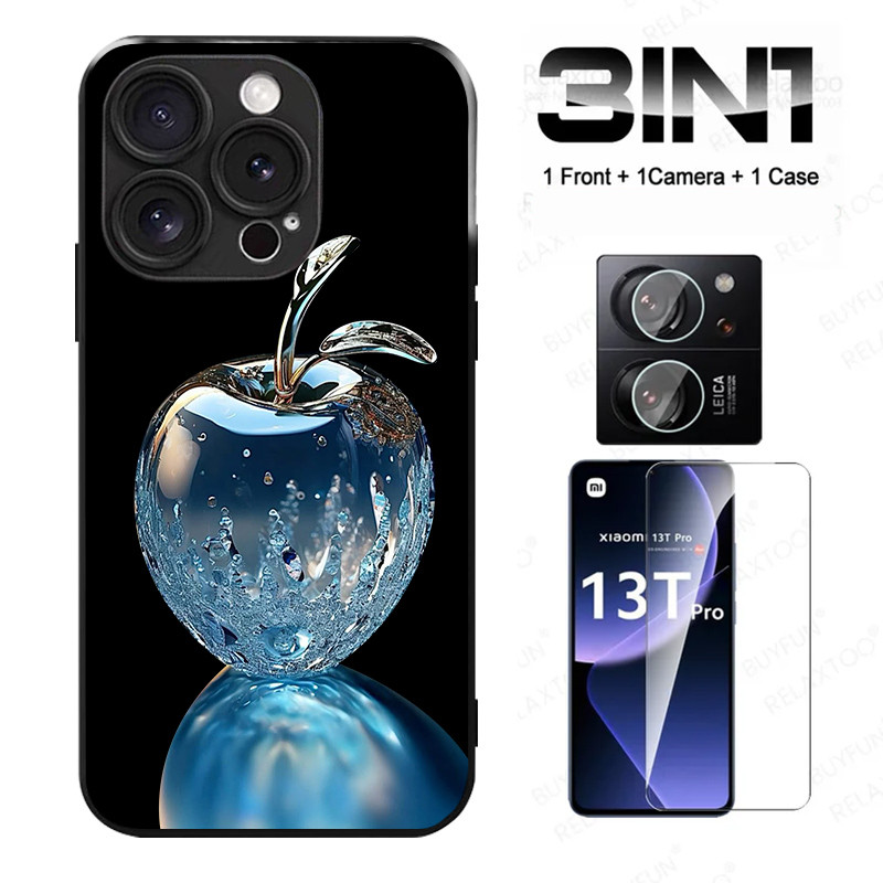 3 in1 Blue Crystal Apple สําหรับ OPPO A3pro A3X A5X A5 2025 A5pro A3 Anti-knock Tempered Class Case