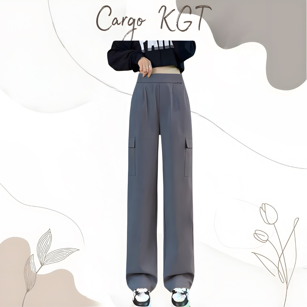 KGT CARGO Bamboo Slack Cargo P2 4POCKETS STRAIGHT CUT Pinggang Getah 230GSM Ladies Seluar Cargo 1988
