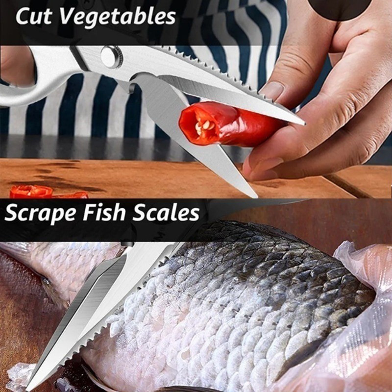 กรรไกรครัวสแตนเลส / กรรไกรตัดกระดูกไก่ เนื้อปลา อเนกประสงค์ / กรรไกรเชฟมืออาชีพสำหรับงานหนัก 1/2 ชิ้น - รูปที่ 6