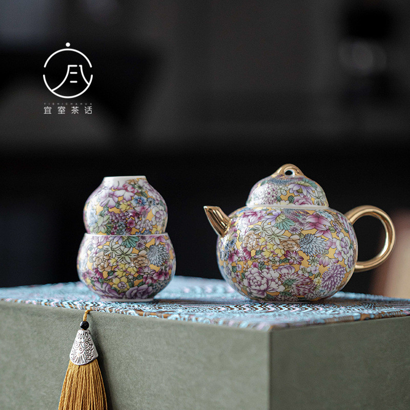 Yishi คําชา 999 Gilt เงินหมื่นดอกไม้หนึ่งหม้อสองถ้วยชุดชาในครัวเรือนชาของขวัญของที่ระลึกธุรกิจชุดของ