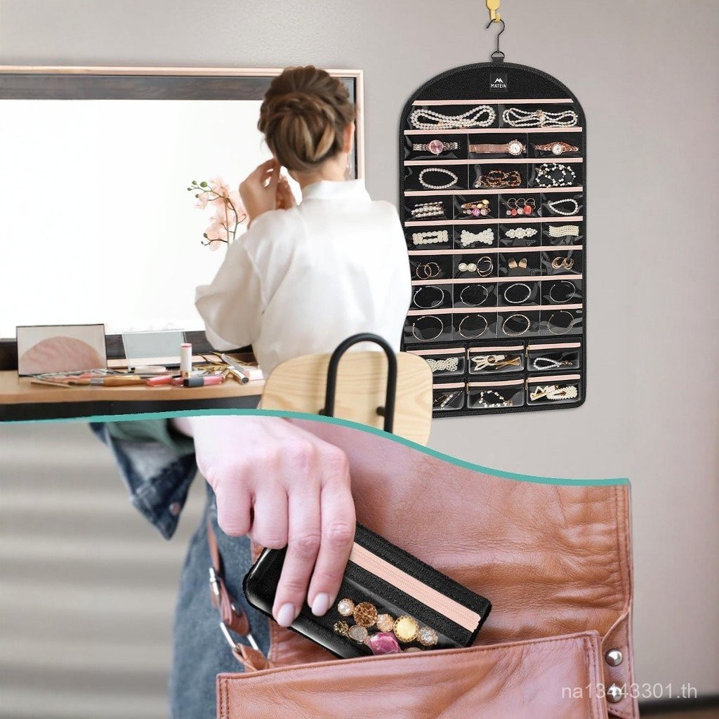 ต่างหูแหวนสองด้านแขวนกระเป๋าโลหะป้องกันการออกซิเดชั่นตะขอที่มีพับสร้อยคอถุงเก็บเครื่องประดับพีวีซีเห