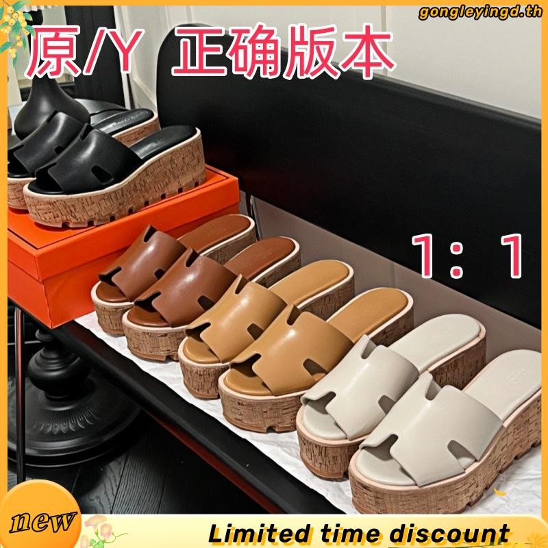 H 2025 First Layer Cowhide H ของแท้หนังสบายๆรองเท้าแตะผู้หญิงฤดูร้อนสวมใส่ด้านนอกอินเทรนด์น้ําหนักเบายุโรปอเมริกันคลาสสิก High-End Flip-Flo