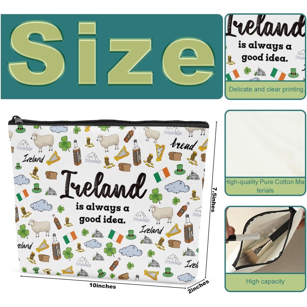 6PCS Ireland กระเป๋าแต่งหน้า Ireland Trip ของขวัญ Ireland Merch Ireland ซิปกระเป๋าแต่งหน้ากระเป๋าแรง