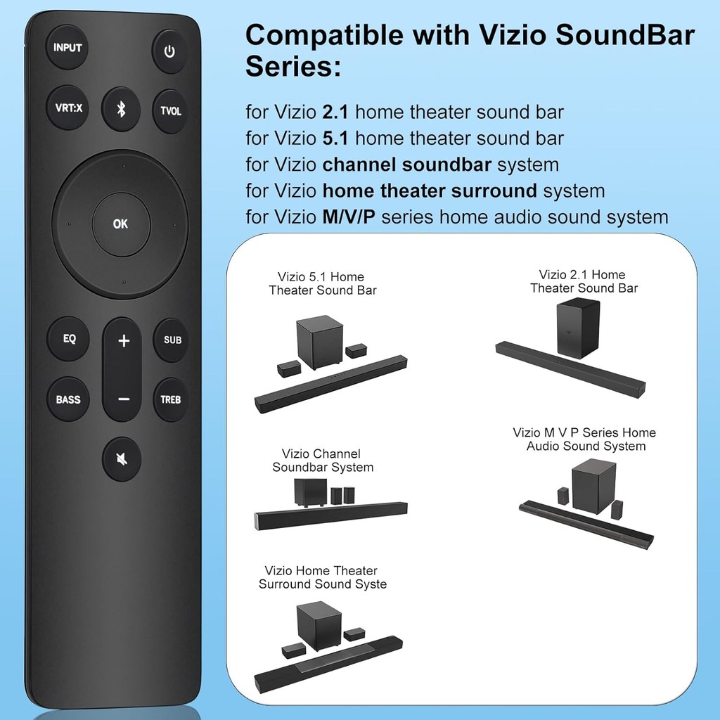 Gvirtue ใหม่เปลี่ยน-รีโมทสําหรับ Vizio-Soundbar-Remote, รีโมทสําหรับ Vizio 5.1/2.1 โฮมเธียเตอร์ Soun