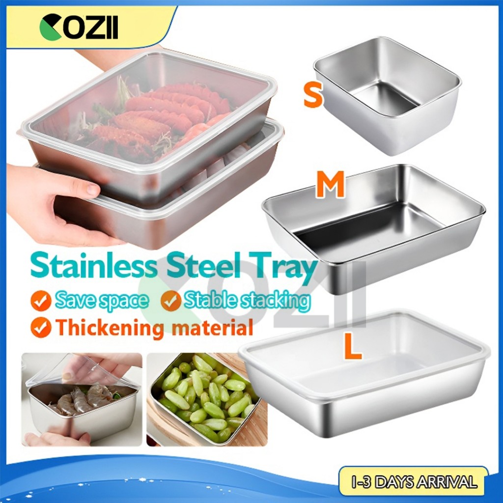 กล่องแสตนเลส 316 304ล่องใส่อาหารสแตนเลส ทรงสี่เหลี่ยมผืนผ้า พร้อมฝาปิด สําหรับเสิร์ฟอาหาร ก๋วยเตี๋ยว ผลไม้ มีฝาปิดพลา