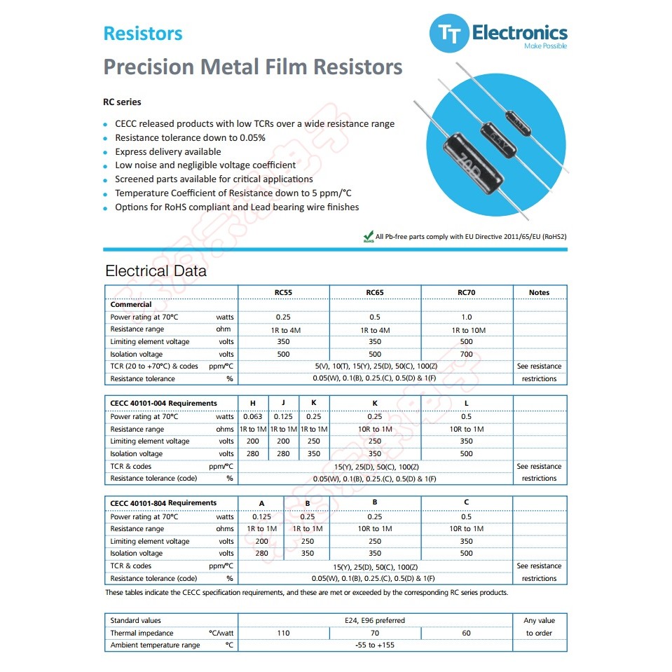 7.5K 0.25 W Welwyn RC55V 1/4W นําเข้าตัวต้านทานฟิล์มโลหะ Welwyn 7K5 0.1%