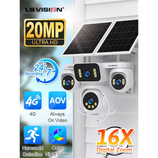 ​LS VISION กล้อง PTZ พลังงานแสงอาทิตย์สี่เลนส์ AOV(วิดีโอ 7 * 24 ชั่วโมง) 12Xzoom4G กล้องวงจรปิด 16000mAh แบตเตอรี่, การตรวจจับ AI 30 ม. & APP บันทึก 7 วัน HiEasy