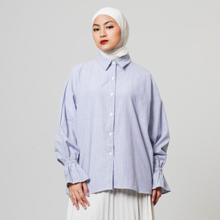 (Dope and Adapt) - Lily Shirt | Baju Wanita Salur Stripe Kemeja Katun LD Jumbo | Atasan Wanita Kasual Kantoran