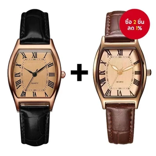 [ซื้อ 1 แถม 1 ฟรี] นาฬิกาผู้หญิงสไตล์ทันสมัย | สายนาฬิกาหนังสีน้ำตาล Retro ควอตซ์ Reloj