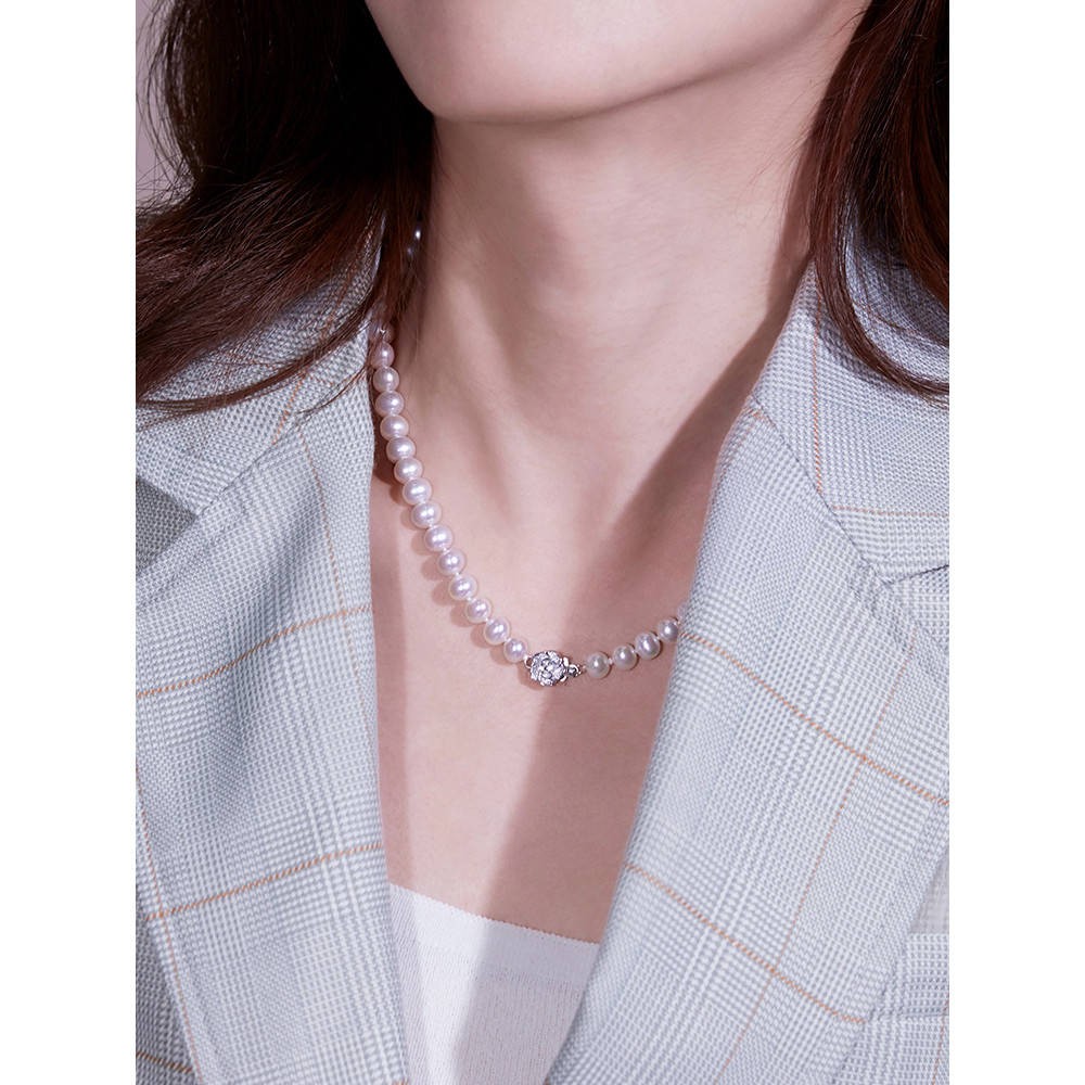 สร้อยคอไข่มุกน้ำจืดสำหรับคนแต่งตัวแบบแม่ อัญมณีเงินAg925 รหัสF87DSN001