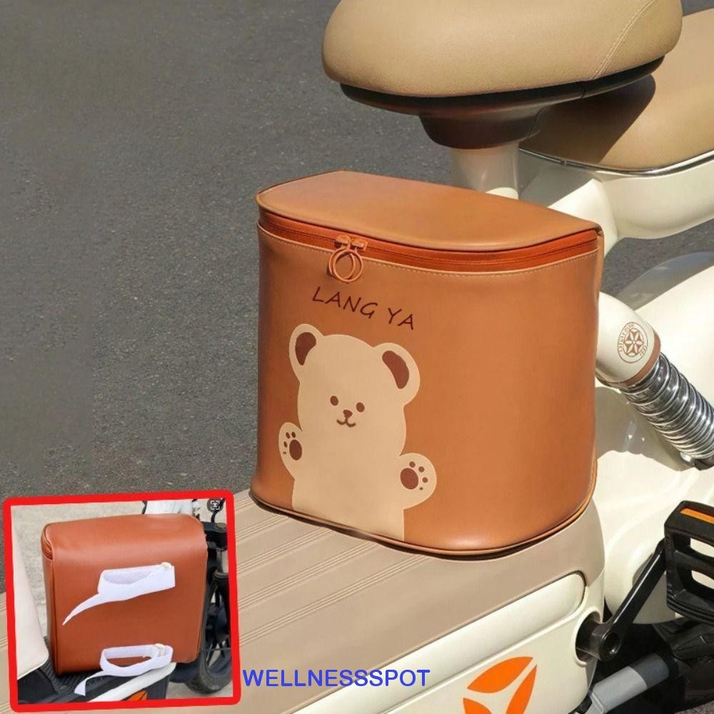 กระเป๋าเก็บของสำหรับยานพาหนะไฟฟ้าและจักรยาน WELLNESSSPOT, การ์ตูนหนัง PU, กันน้ํา มีที่ถอดออกได้และที่แขวน