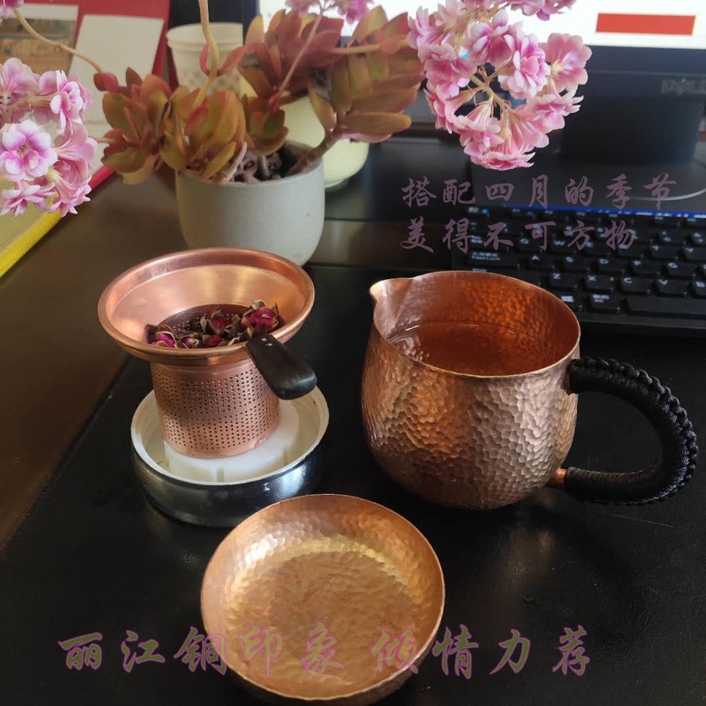 Lijiang Copper Impression Love แนะนําสามในหนึ่งเดียวรูปแบบค้อนทําด้วยมือทองแดงถ้วยน้ําชาทองแดงท่อระบ