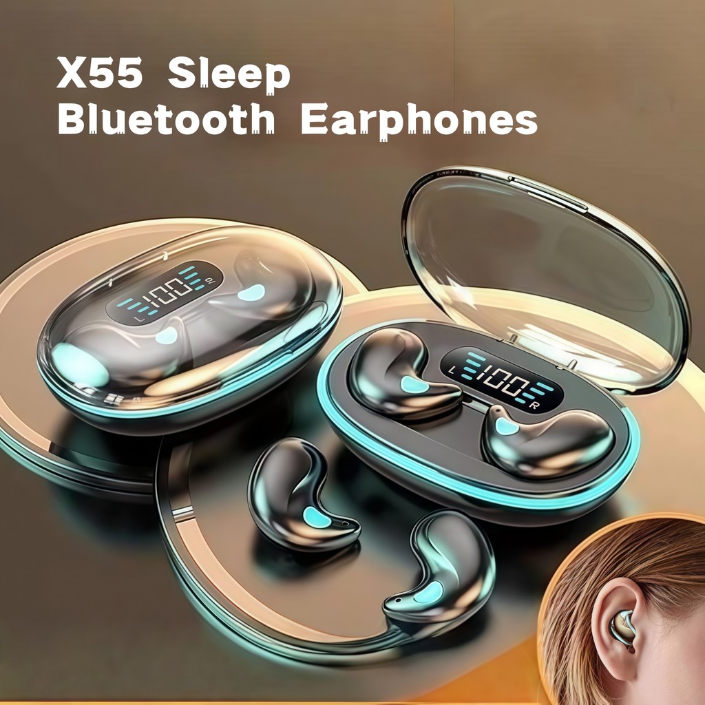 ไร้สาย X55 ที่อุดหูนอนหลับบลูทูธบางเฉียบการดําเนินการปุ่มการโทรด้วยเสียงความละเอียดสูงเหมาะสําหรับสมาร์ทโฟนที่มีฟังก์ชั่นบลูท