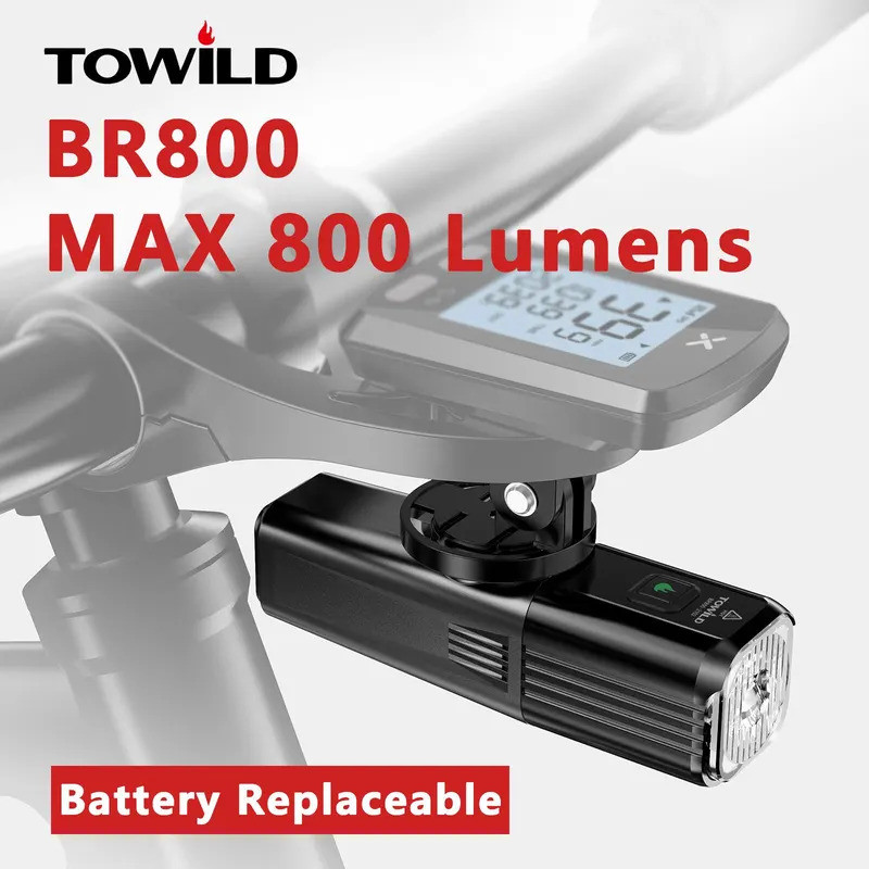 TOWILD BR800 โคมไฟหน้าจักรยานแบบ Type-C 18650 2000mAh ทำจากอะลูมิเนียม