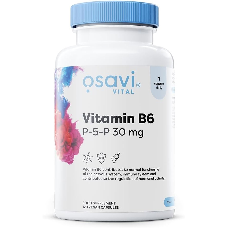 Osavi วิตามิน B6 P–5–P 30mg – 120 แคปซูลมังสวิรัติ | Active Comenzymatic Form of Pyridoxal–5–Phospha