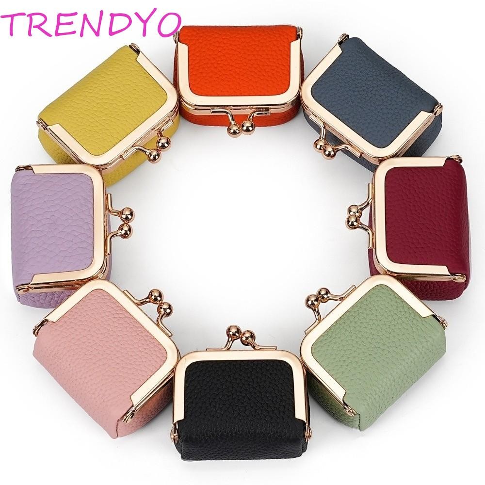 TRENDYO กระเป๋าเครื่องประดับหนัง สีทึบมัลติฟังก์ชั่น Kiss Lock กระเป๋าใส่เหรียญ มินิ PU ทรงเหลี่ยม