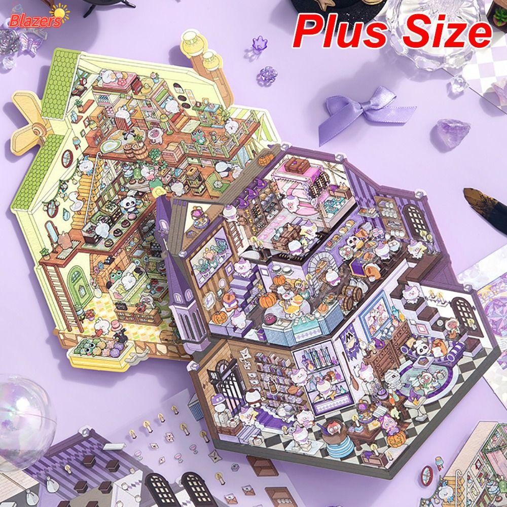 BLAZERS Cabin Scene Pocket Sticker, Visual Stacking Cartoon Landscape Sticker, Plus Size Sticker Cab