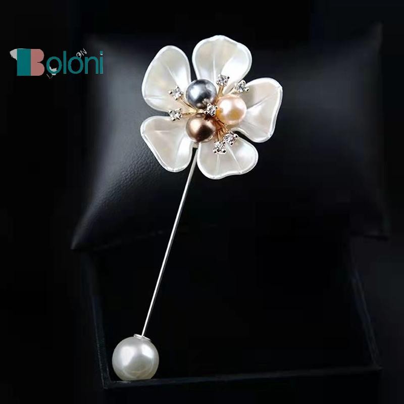 [Boloni] เข็มกลัดดอกไม้ดอกเคมีเลียมุกเทียมสําหรับผู้หญิงดอกไม้สีขาวกลีบช่อดอกไม้เข็มยาวเสื้อคอปกของขวัญหมุดปกใหม่ - รูปที่ 4