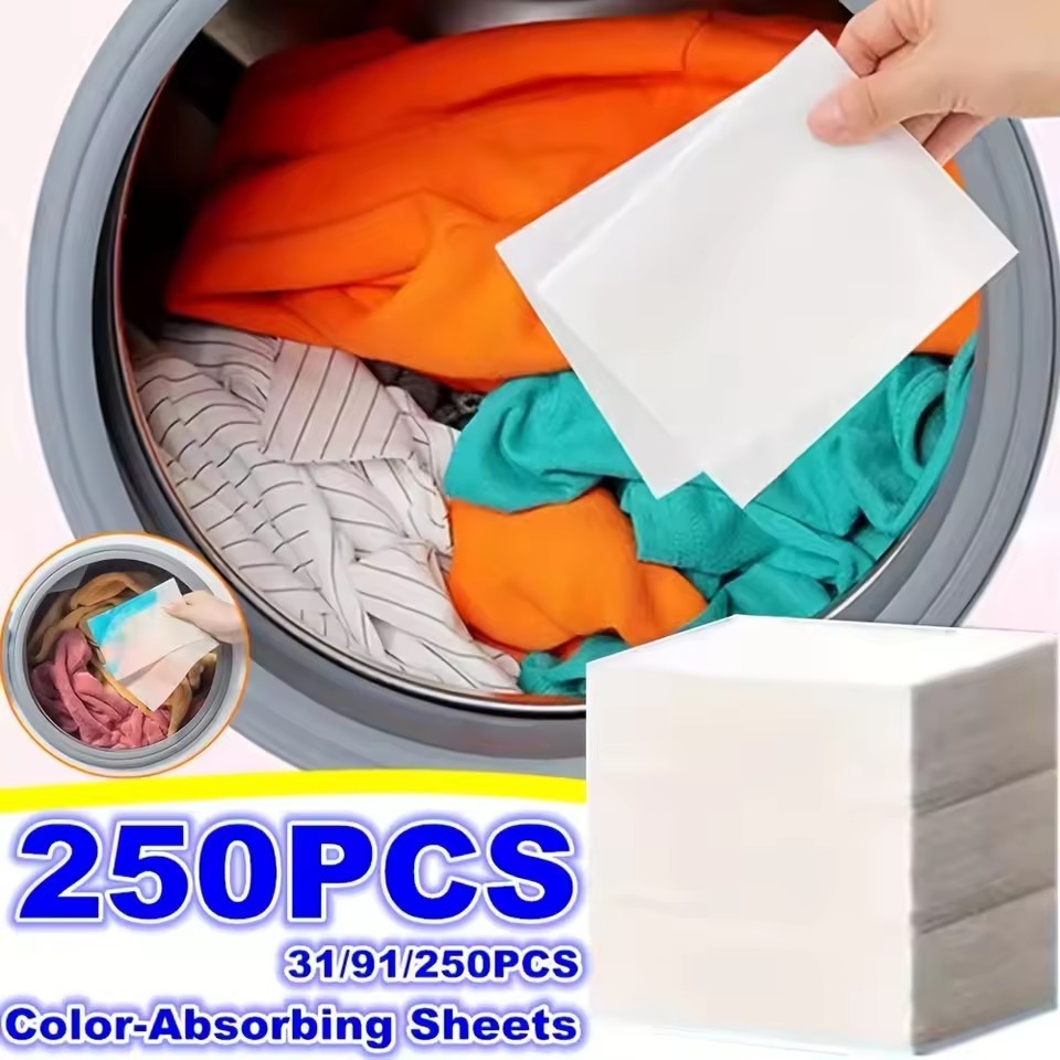 50/150/250ชิ้นซักรีดไม่ทอกระดาษย้อมสี-แผ่นดูดซับสีเครื่องซักผ้า-แผ่นป้องกันการย้อมสีเสื้อผ้า