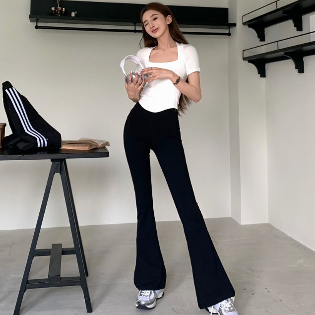 Hotgirl พร้อมส่งจากกทม กางเกงลำลองทรงสกินนี่ยืดเอวสูง โยคะก้นยกกางเกงกระชับสัดส่วนย้อนยุคบางเฉียบบานเล็กน้อย - รูปที่ 7