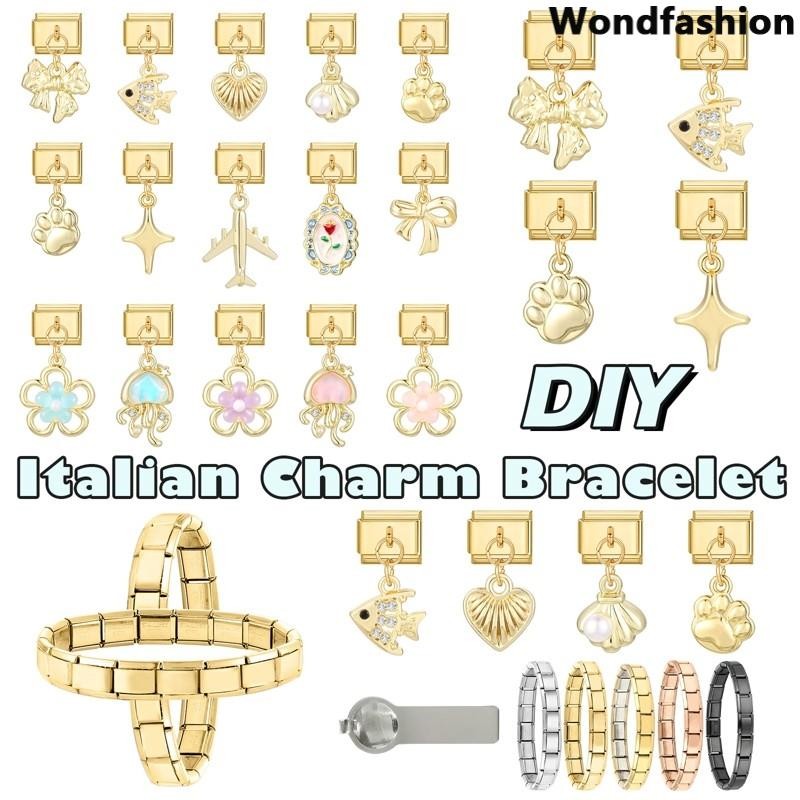 สร้อยข้อมือสแตนเลสสไตล์อิตาเลียน Golden Heart Bow กับ charm ขนาด 9 มม., เหมาะสำหรับทำเป็นของตกแต่งและเพิ่มบุคลิกภาพแบบเรโทร