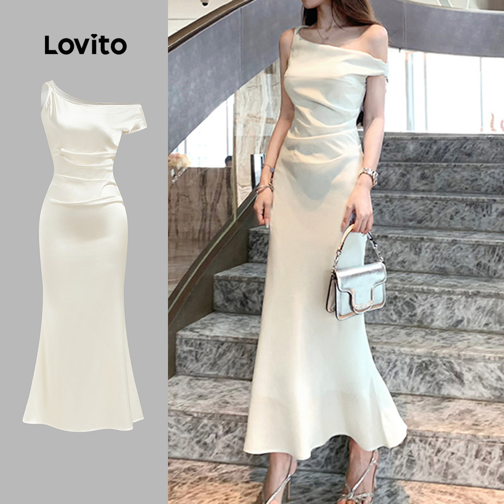 Lovito ชุดเดรสหรูหราชุดไหล่เย็นฤดูร้อน/ฤดูใบไม้ผลิสําหรับผู้หญิง L124AD814