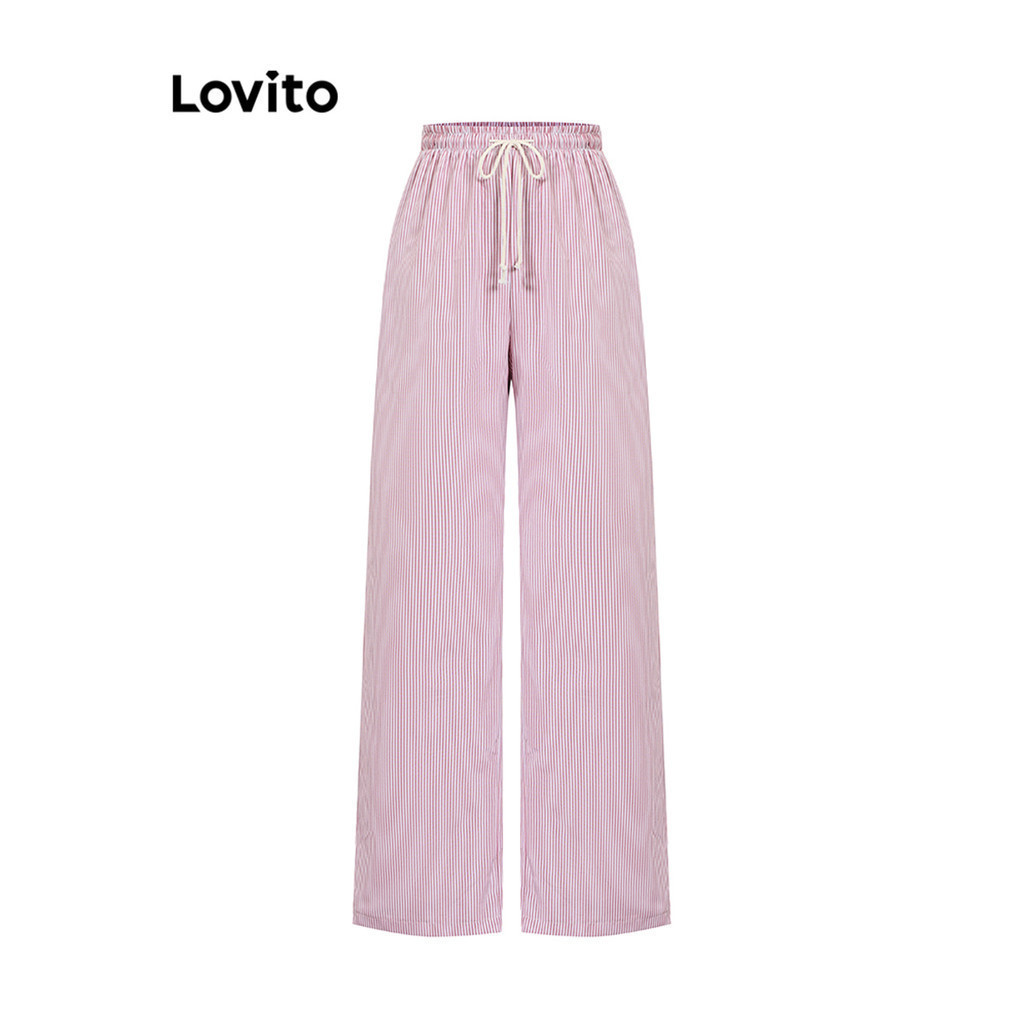 Lovito กางเกงผู้หญิง ลายทาง ผูกด้านหน้า สไตล์น่ารัก L102AD249