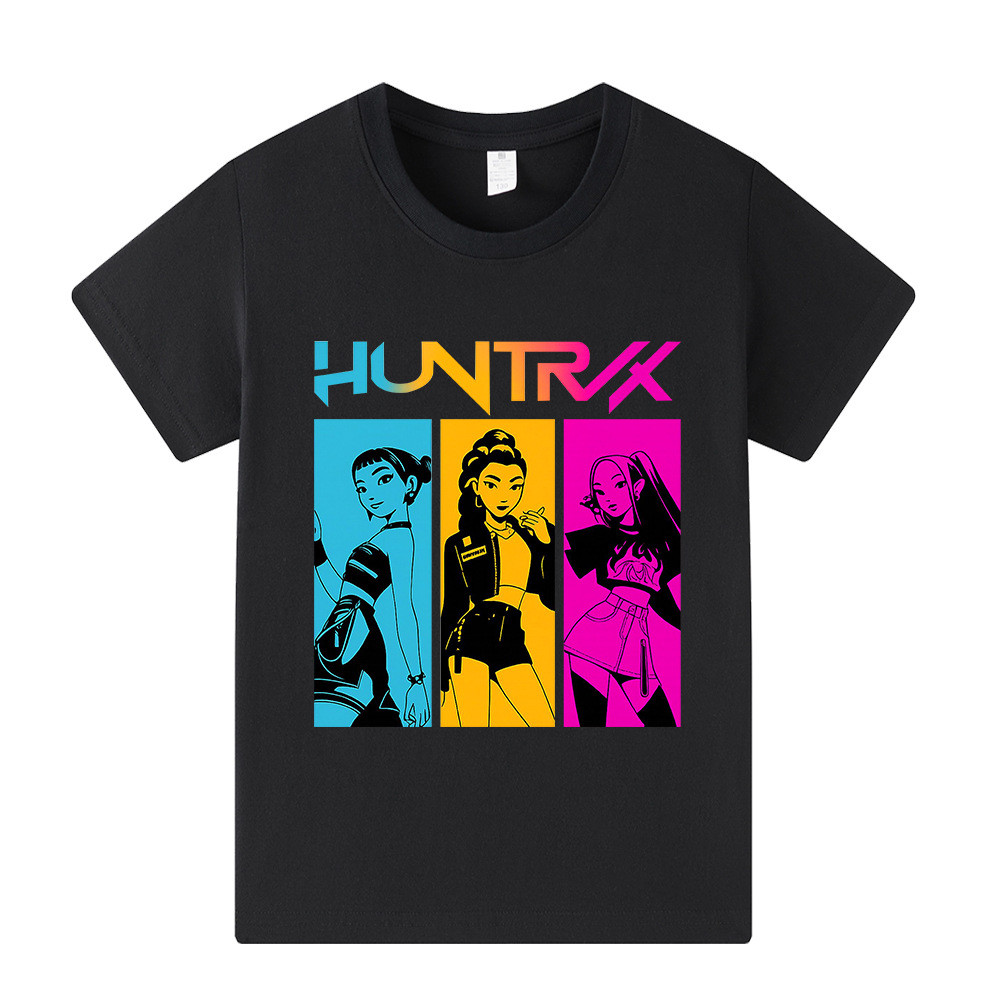 ใหม่ยอดนิยม KPop Demon Hunters 2d พิมพ์เสื้อยืดผู้หญิงลําลองสีดําแขนสั้น