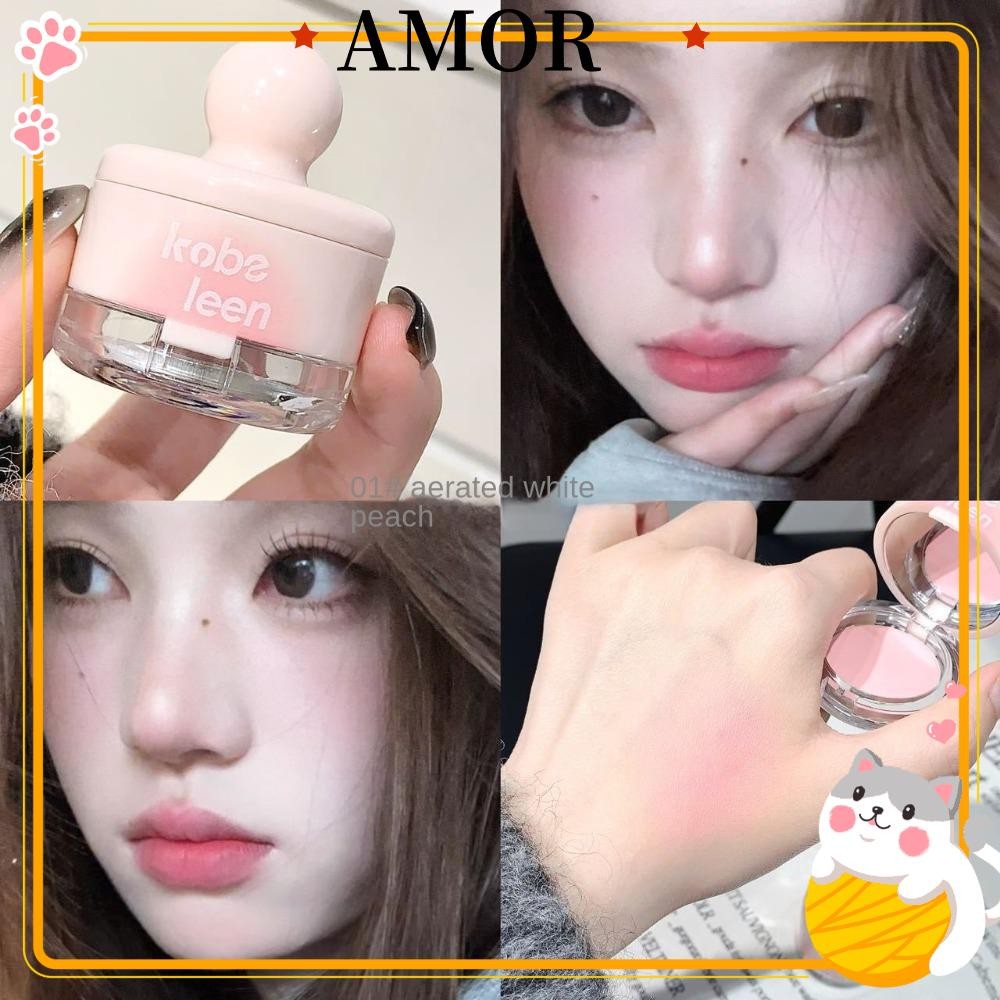 AMOR Powder Blusher, Non Flying Powder Matte Korean Blush Mud, Expansise Color Natural Fit Lasting W