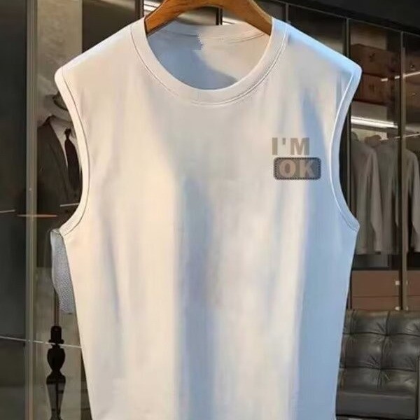 2025 NEW 2025 Men's Vest Trendy Loose Fit Versatile Sleeveless T-Shirt Fitness Sports Wide Shoulder 