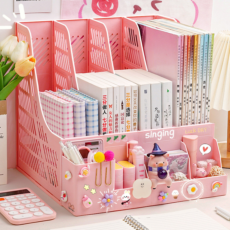 ฟรีสติ๊กเกอร์🍓 แฟ้มใส่เอกสาร ใส่กระดาษ A4 ได้ แฟ้มเก็บหนังสือ กล่องใส่หนังสือ มีหลายช่อง กล่องจัดเก็บ