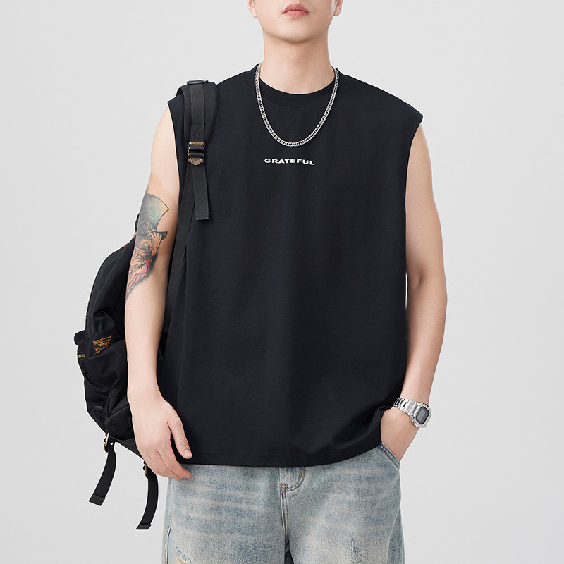 COD 2025Z8087 Summer New Printed Vest Men Japanese Style Casual Sports Loose Short Sleeve T-Shirt Sl