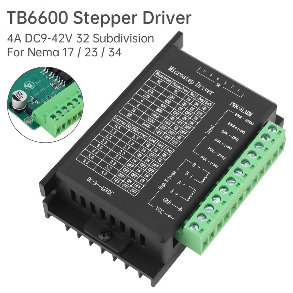 TB6600 Stepper Motor Driver 4A DC9-42V 32 Subdivision CNC Controller สําหรับ Nema 17 / Nema 23 / Nem