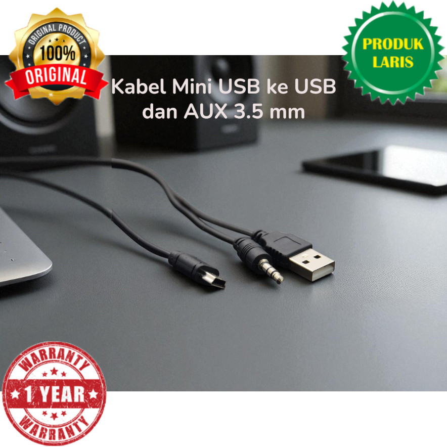 AUC Mini USB to USB และ AUX Cable สายสัญญาณเสียง 3.5 มม. 50 ซม. - A-50