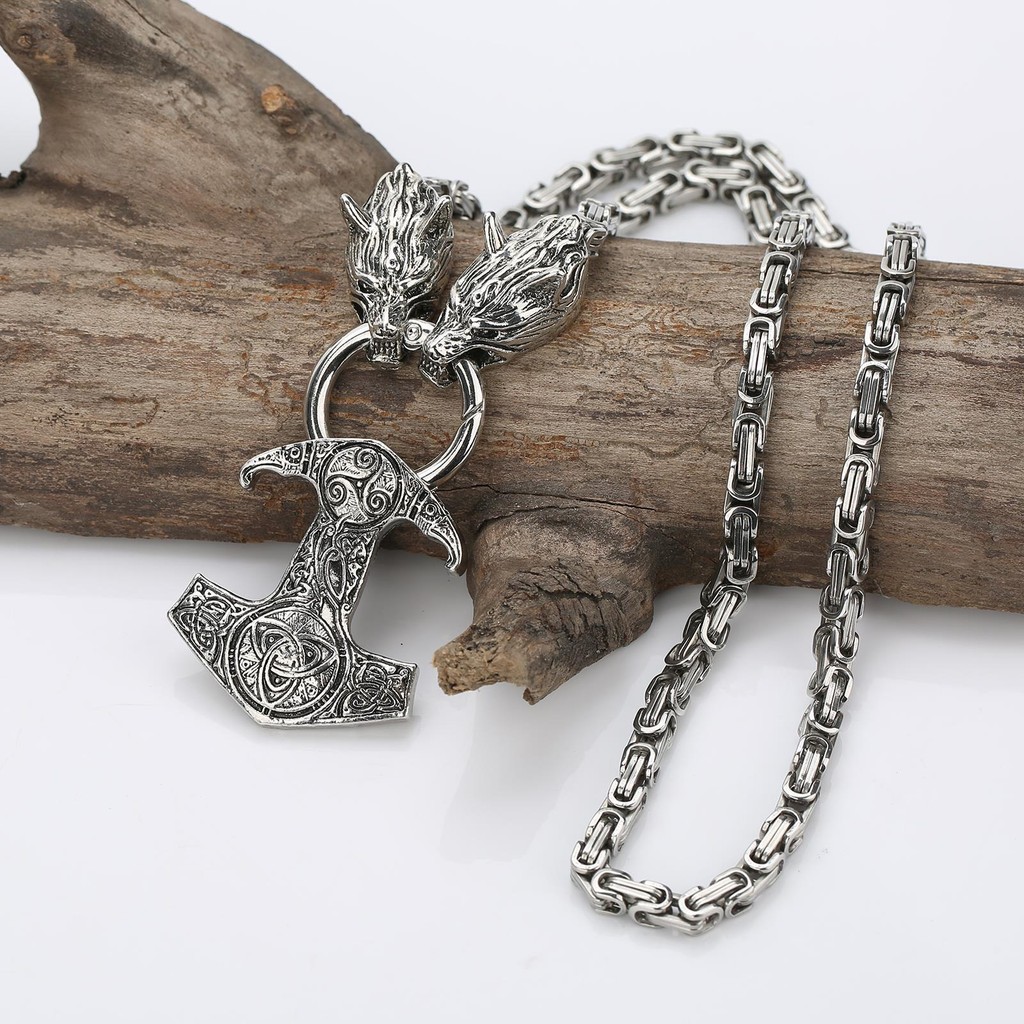 Haiyi สร้อยคอนอร์ดิกและเครื่องประดับสไตล์ไวกิง สำหรับผู้ชาย ออกแบบเหมือนค้อนของธอร์