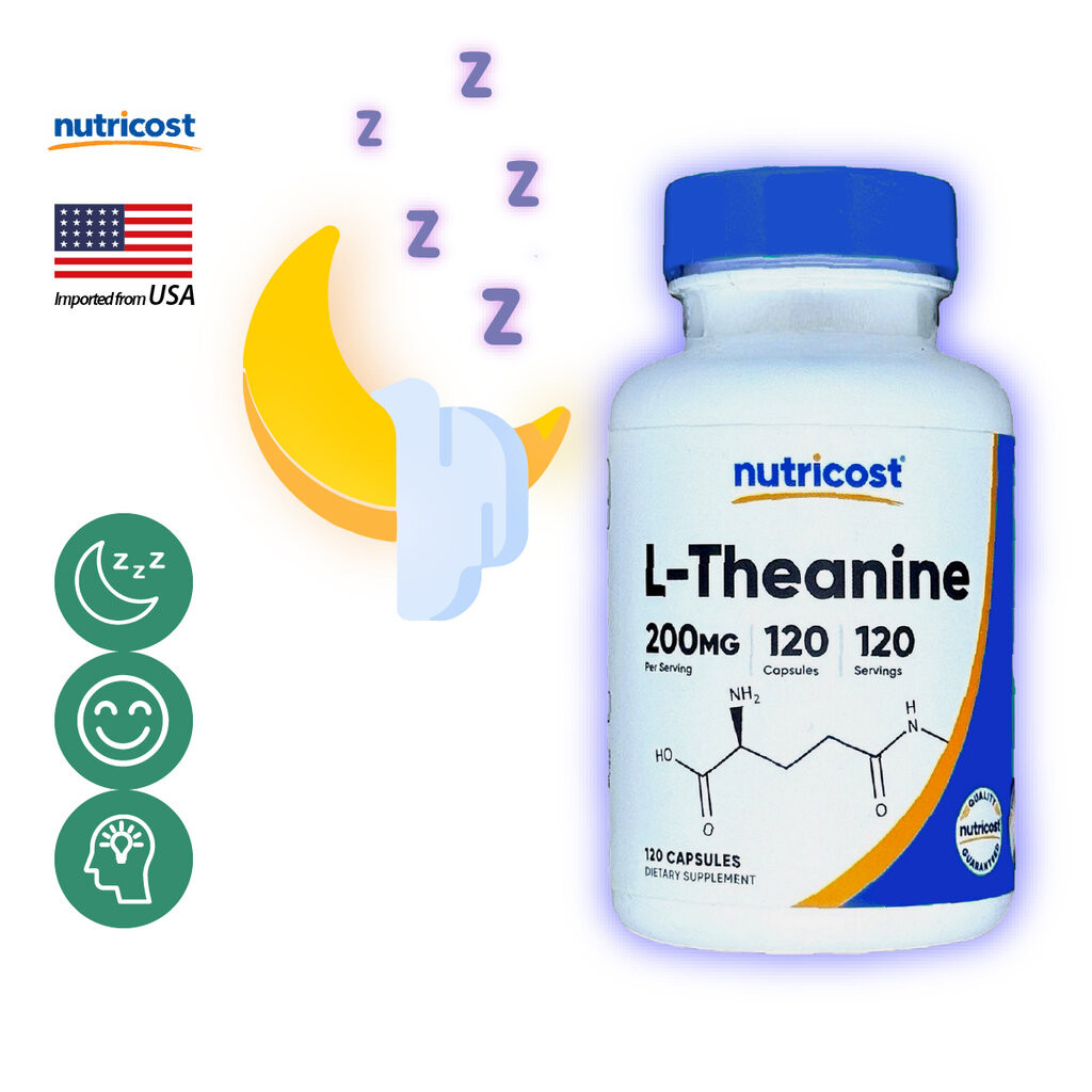 นูทรีคอสท์ แอล-ธีอะนีน 200 mg แคปซูล Nutricost L-Theanine DSCT /กินร่วมกับ ถั่งเช่า น้ำมันปลา โอเมก้า 3 กระเทียมสกัด ...