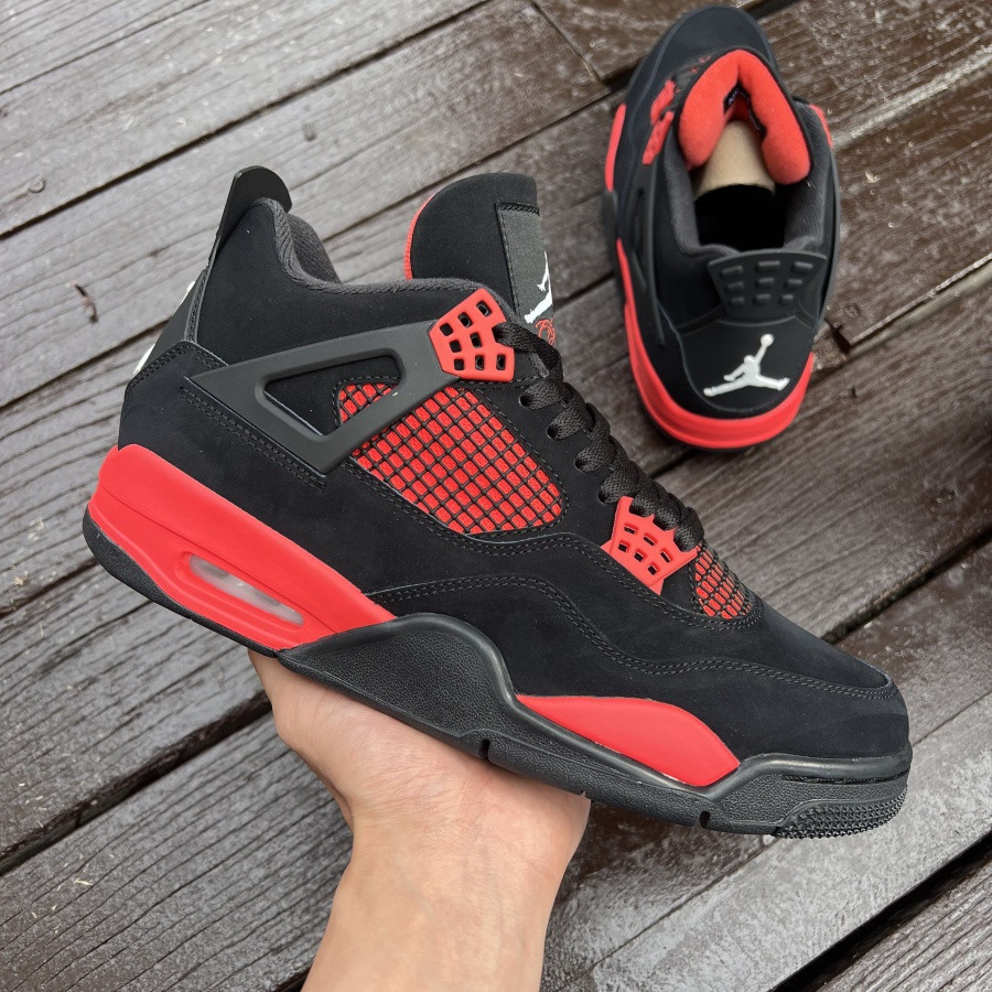AJ4 Luigong สีดำแดง รองเท้าแอร์จอร์แดน "Red Thunder" แท้ ออกแบบสำหรับบาสเกตบอล
