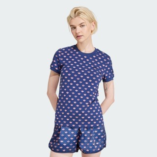 adidas ไลฟ์สไตล์ เสื้อยืดลายโมโนแกรม 3-Stripes ผู้หญิง สีน้ำ…