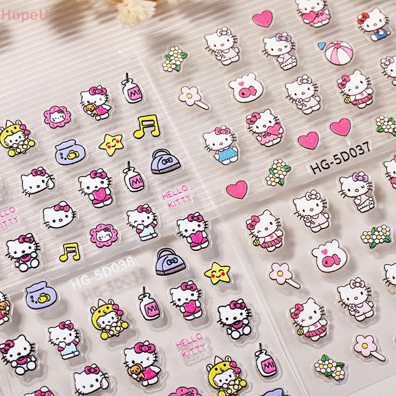 [HopeU] 2D Pixel Style Mini Sanrios HelloKitty Nails Art Sticker Multi Expressions Cute Nail Decal S