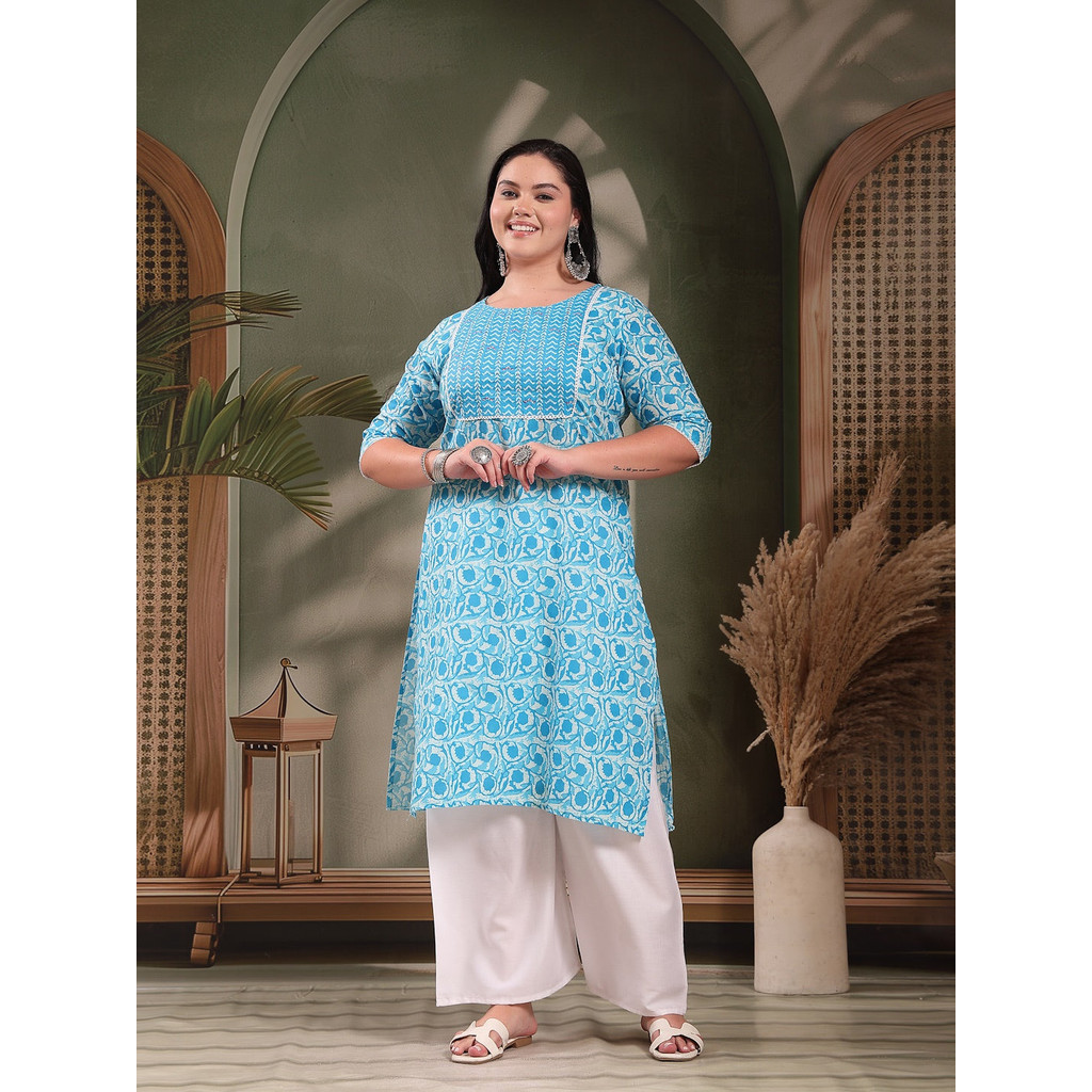 3XL - 6XL Indian Kurti พร้อมกางเกงและ duptta Long Short Women Kurtis Kurta Tunic Top Blouse Plus Set