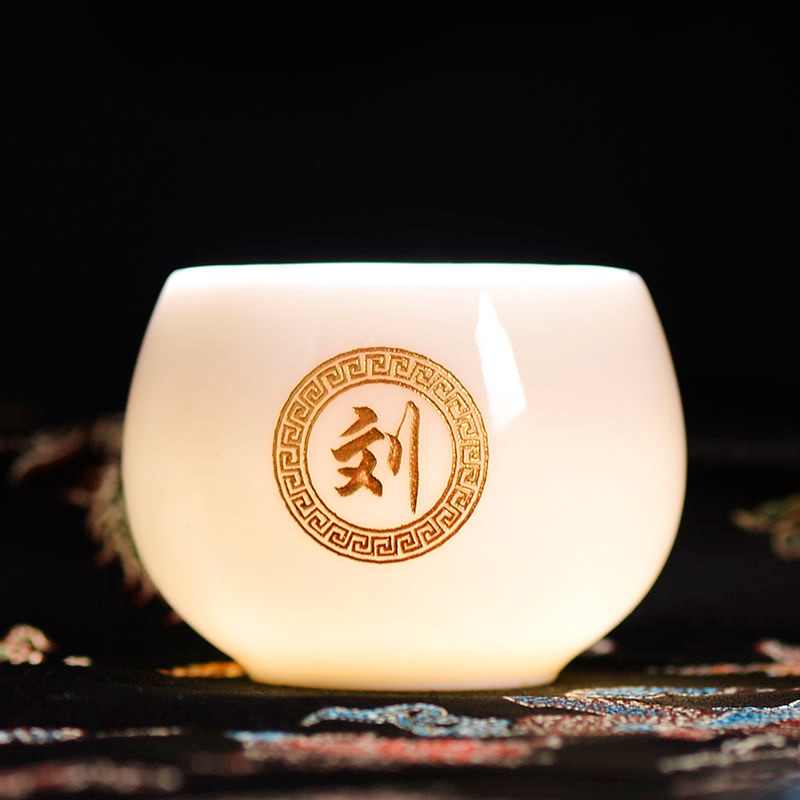 [1.9,000 Repurchases] Suet Jade Porcelain White Porcelain Master Cup ร้อยชื่อครอบครัวเลเซอร์แกะสลักก