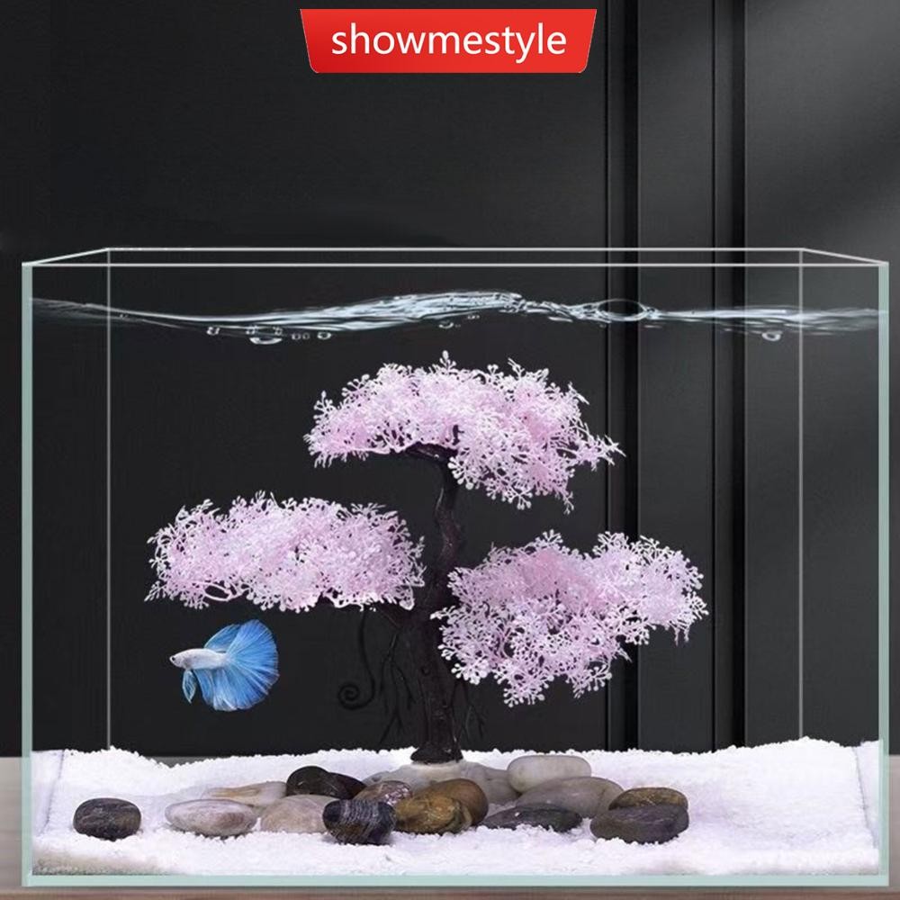 SES พิพิธภัณฑ์สัตว์น้ําตกแต่งสีชมพู/สีขาวซากุระปลอดภัยทําความสะอาดง่าย Aquascaping ต้นไม้ภูมิทัศน์เครื่องประดับเกล็ดหิมะต้นไม้เครื่องประดับสําหรับถังปลา