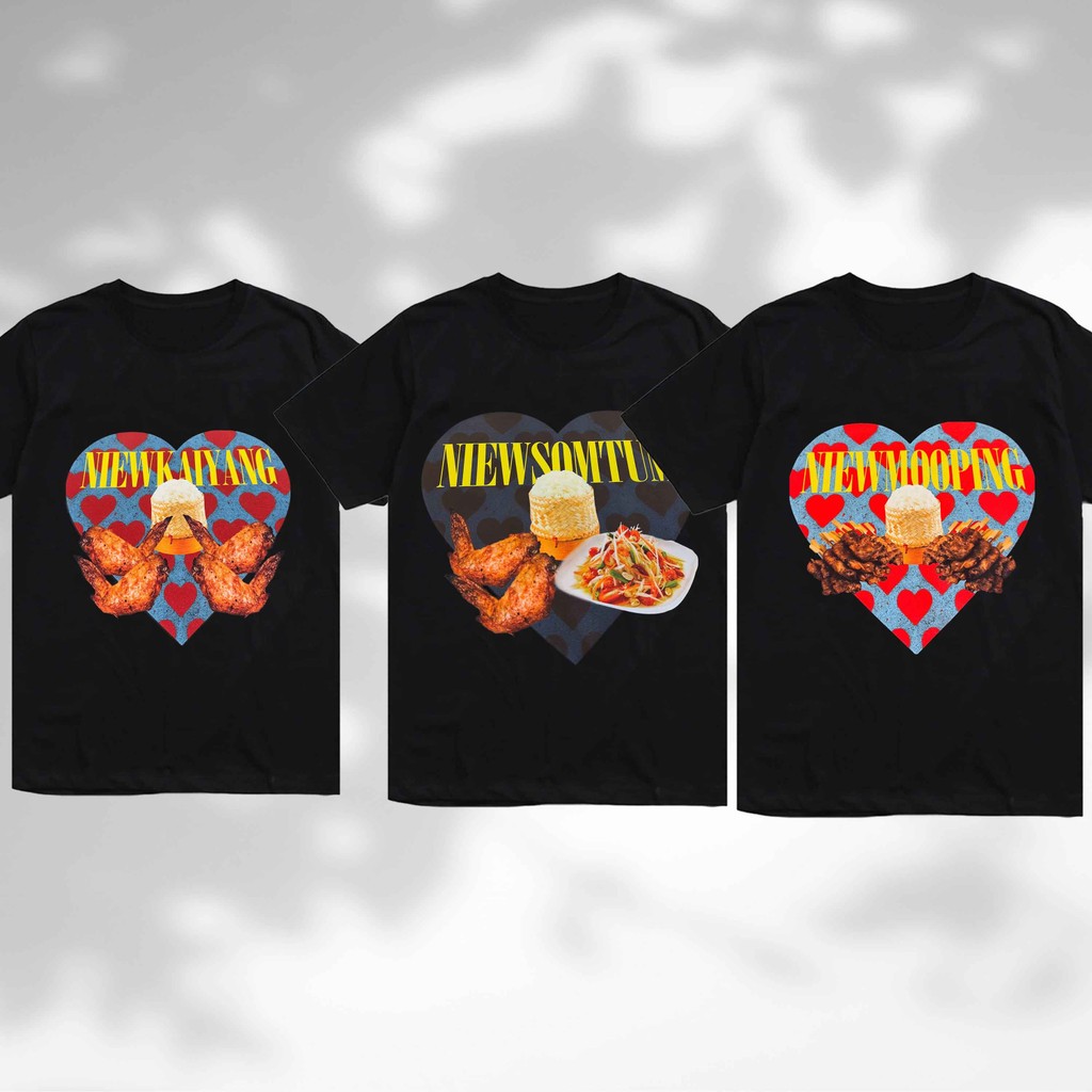HereTshirts Thai Street Food Tee  | Sticky Rice BBQ & Somtum Graphic Shirt เสื้อยืดลายอาหารไทย
