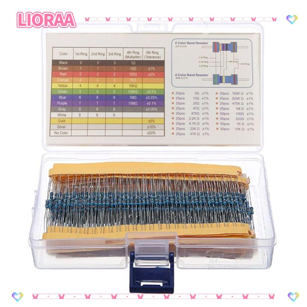 ลิโรร่า‌ชุดต้านทาน A 525 ชิ้น, 17 ค่า 0 Ohm-1M Ohm Resistor Kit, ชุดต้านทานฟิล์มโลหะ 0.25W ความแม่นย