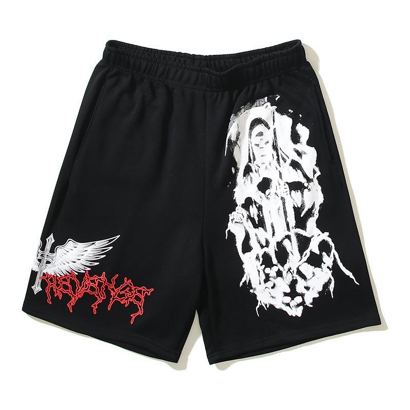 Revenge Shorts Men Eagle Wing Print High Street Black Cotton